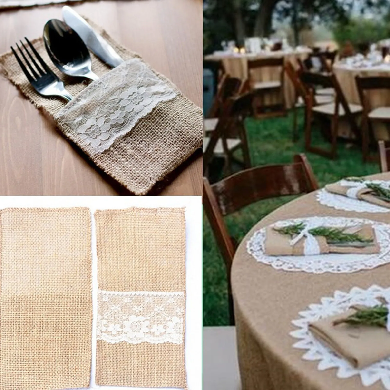 

Vintage Jute Hessian Burlap Linen Lace Cutlery Pouch Rustic Wedding Decoration Party Birthday Tableware Supplies Holder Bag#g3