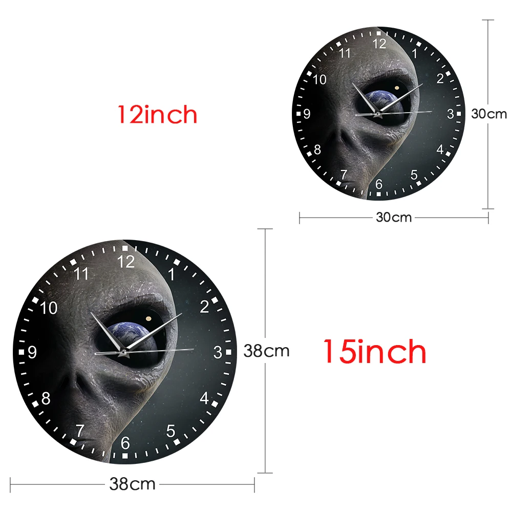 Extraterrestrial Alien Looking At Earth Printed Round Wall Clock Space Planet Acrylic Slient Watch Saucerman Hanghing Time | Дом и сад
