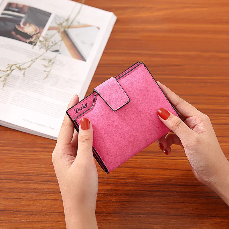 Модный маленький женский кошелек короткий Дамский на молнии клатч однотонный