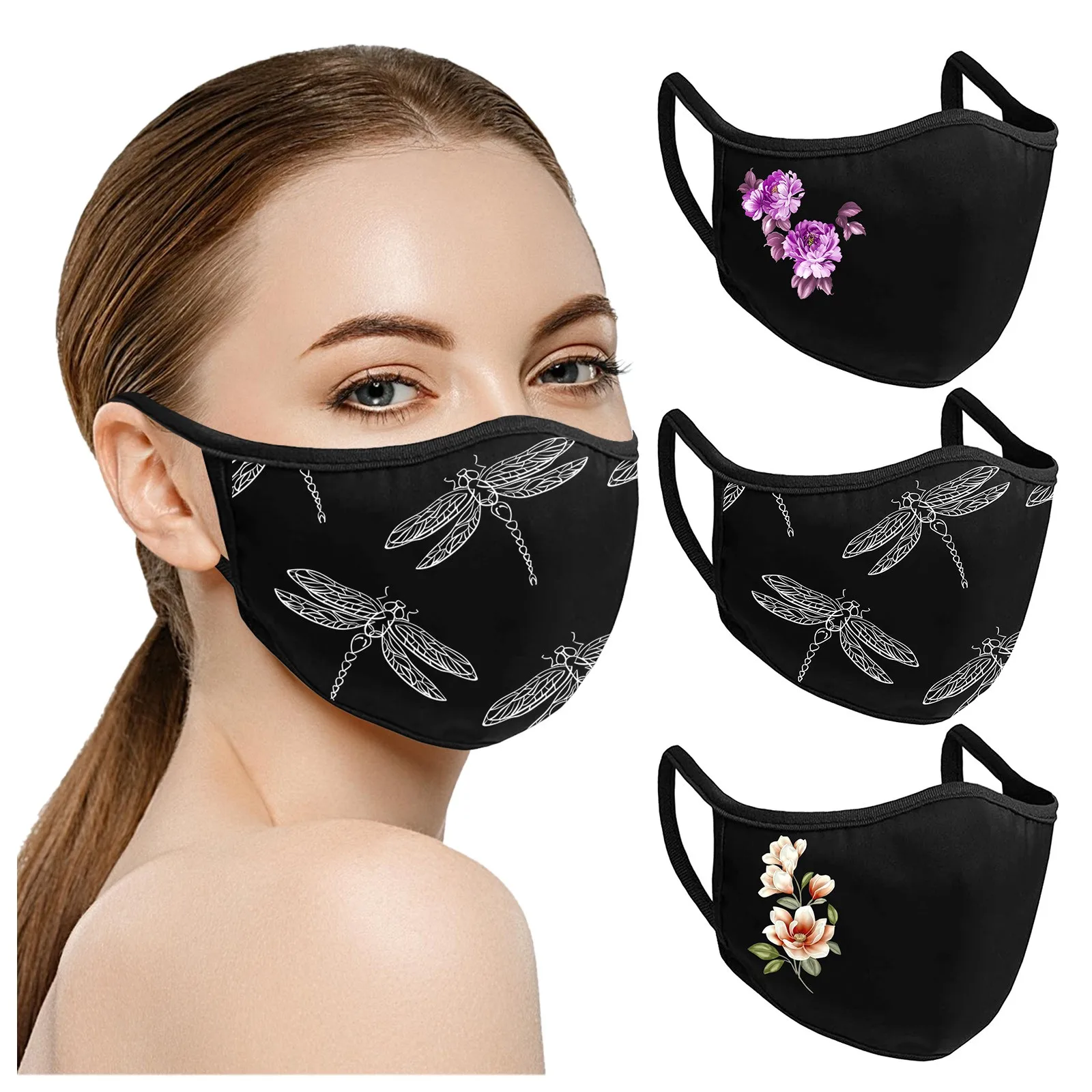3pcs Adults Flower Prints Breathable Washable Face Mask Maseczka Wielorazowa Fashion Anti-dust Earloops Mouth Maskn Masques | Красота и