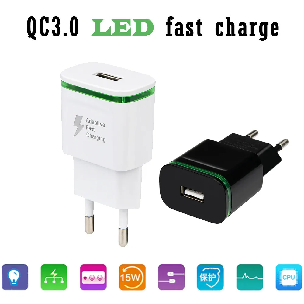 Быстрое USB зарядное устройство Eu зарядка QC3.0 Быстрая светодиодный светильник для