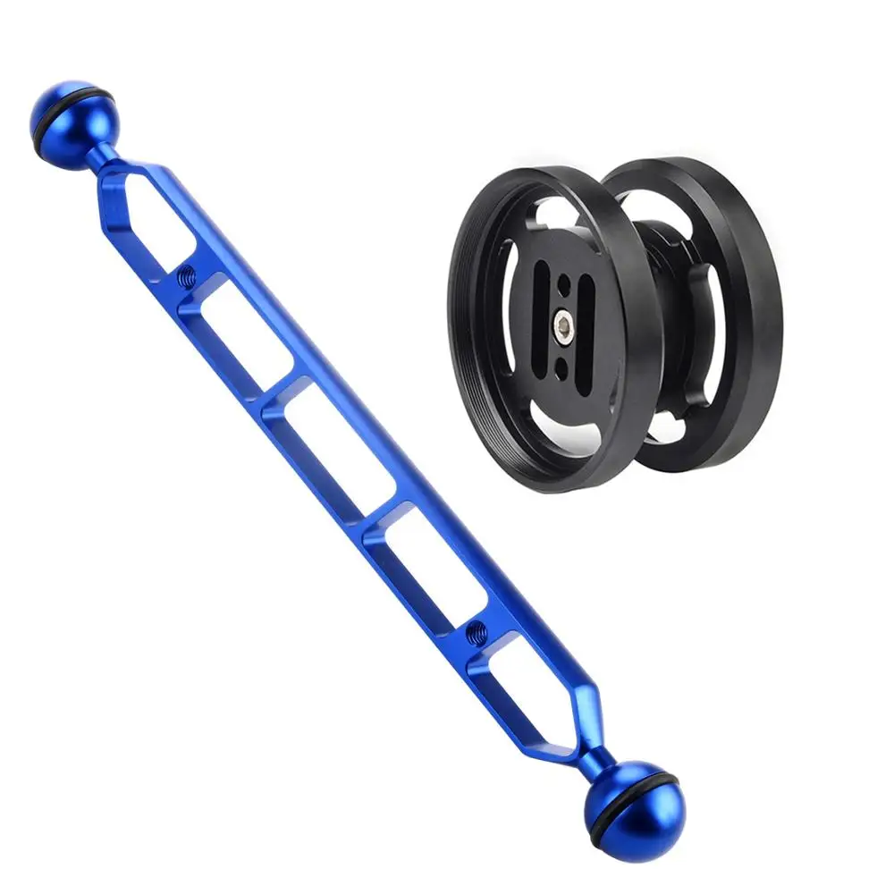 with 11inch arm blue Алюминий двойной 67 мм Макро/Широкий формат объектива подставка держатель с 5/7/9/11 дюймов нетонущий браслет на руку для подводной съемки DSLR фотокамера - Цвет: with 11inch arm blue
