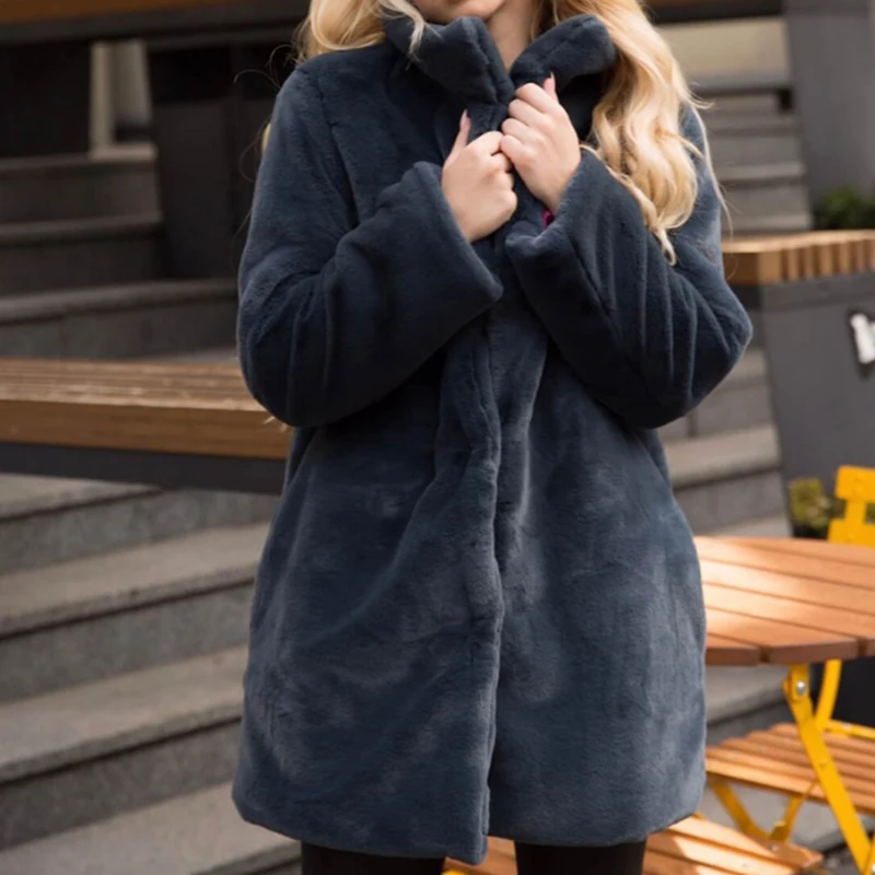 Liva girl  Faux Rabbit Fur Coat Winter Long Mink Fur Coat Women Loose OverCoat Luxury Thicken Warm Oversize Female Plush Coat