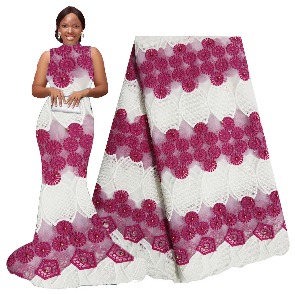 African Lace Fabrics 5 yards Tulle Embroidered Mesh Fabric High Quality Nigerian French Net Rose 2020 | Дом и сад