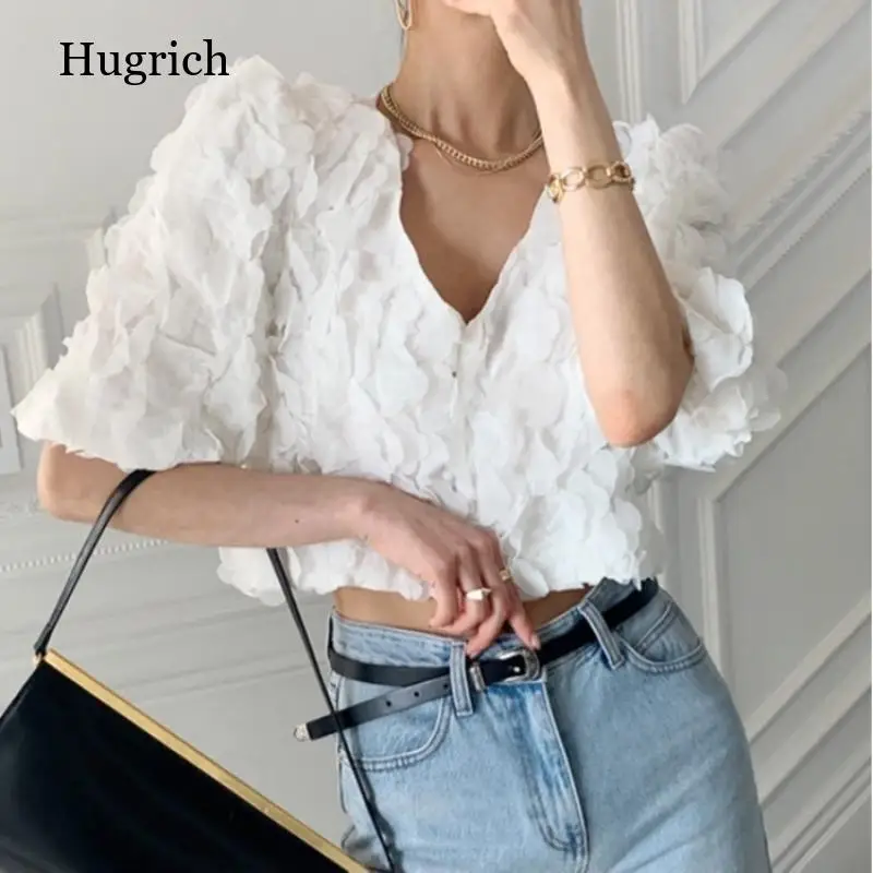 

2021 летний женский топ; Рубашка модные солнцезащитные очки в стиле ретро с белого цвета с V-образным вырезом с рельефным горошком и оборками н...