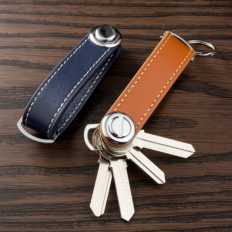 High Quality Genuine Leather Keychain Holder Portable Key Wallet Smart Stainless Steel Key Organizer Housekeeper Car Key Ring