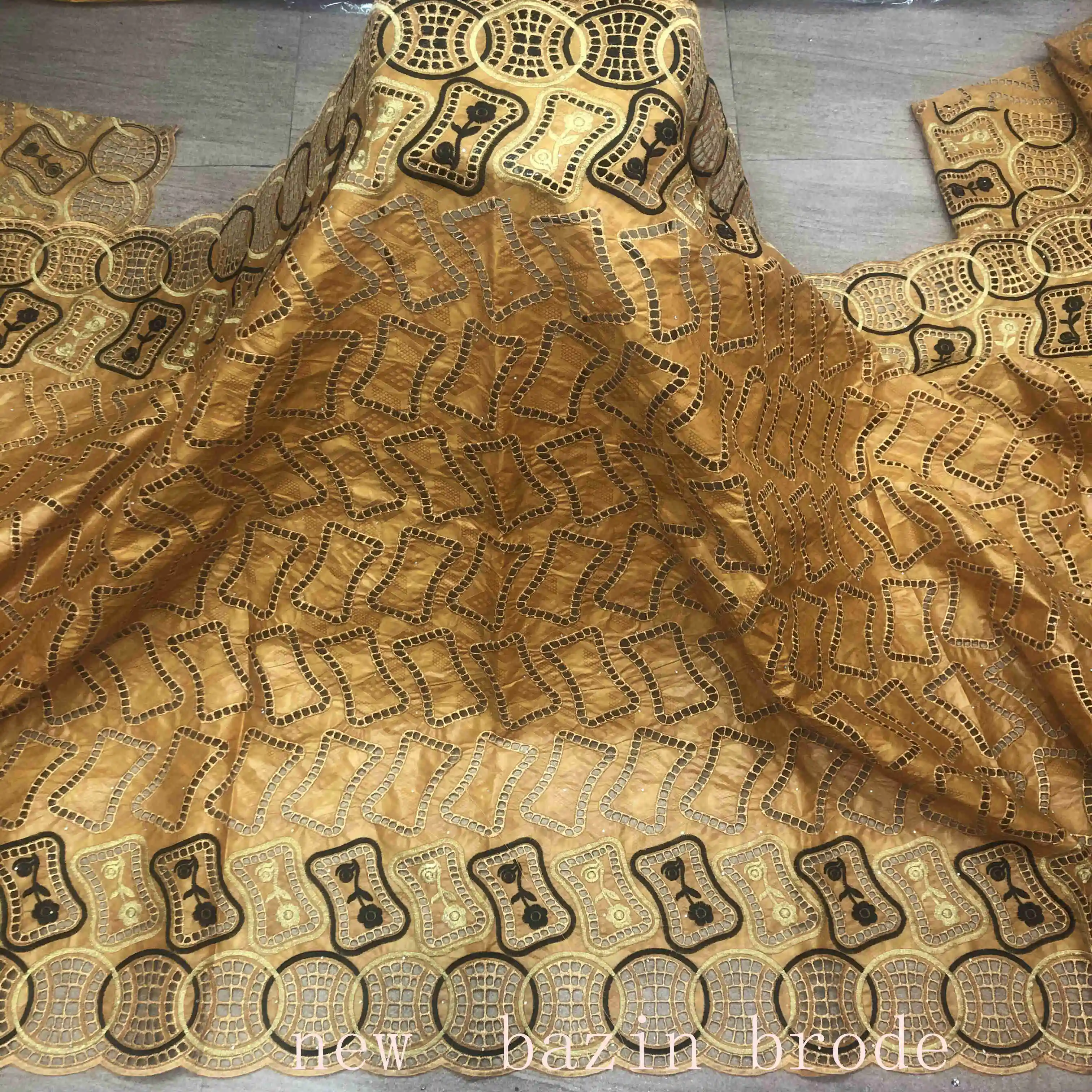 Золотая кружевная ткань Базен риче брод ТИСУ дентель бассейна Африканский