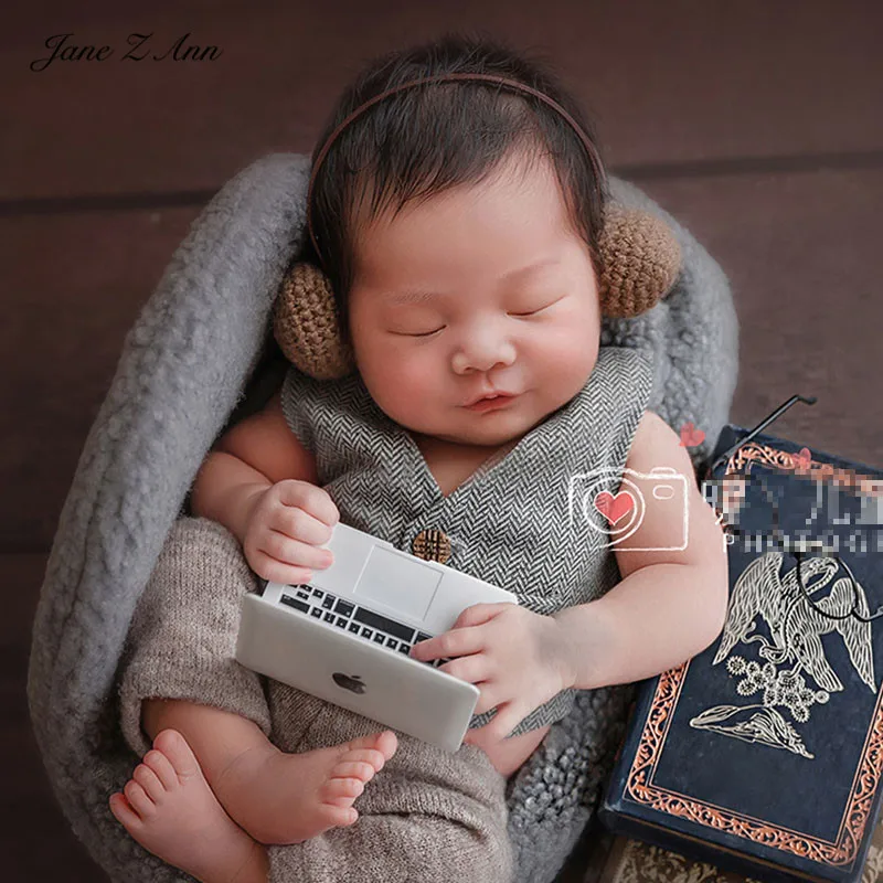 Jane Z Ann новорожденный реквизит для фотосессии мини маленький компьютер ПК+ наушники маленький костюм рабочего ребенка креативный студийный съемка аксессуары
