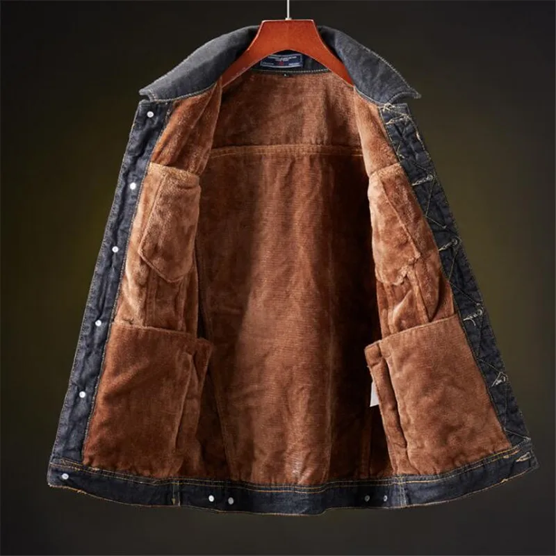 Winter Thick Plush Warm Denim Jacket 2021 New Vintage Casual Men Fashion Street Style Jean Jackets Outwear 5XL | Мужская одежда