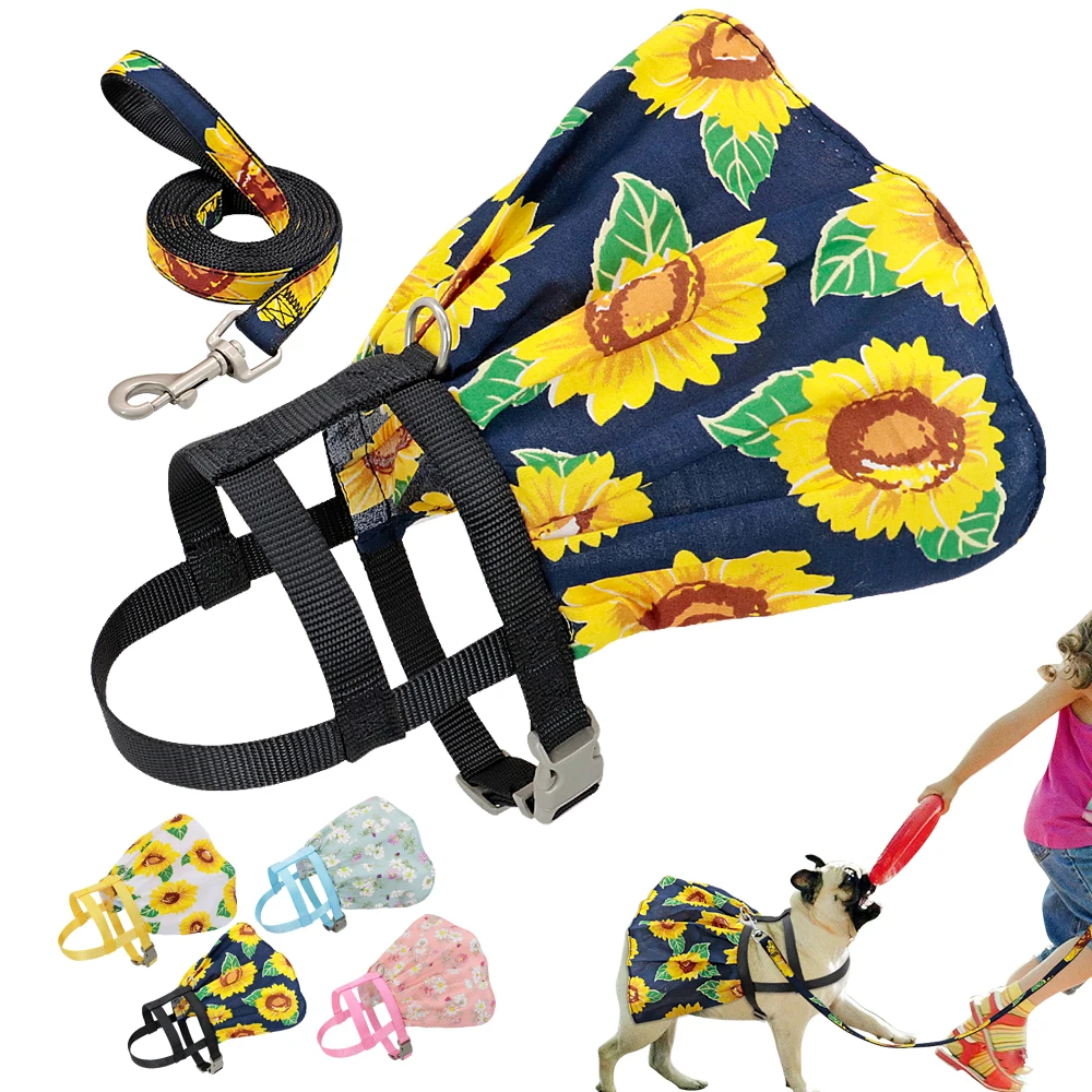 Шлейка поводок для собак нейлоновая регулируемая с принтом маленьких и средних