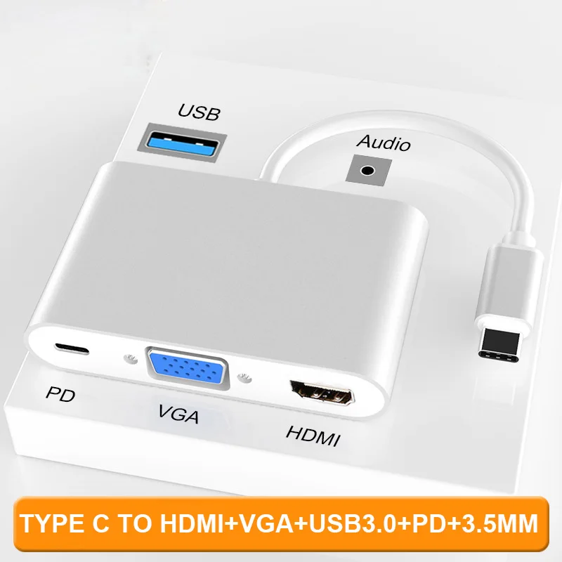 USB концентратор Basix типа C на 3 0 адаптер HDMI VGA док станция Thunderbolt 5 мм аудио PD для