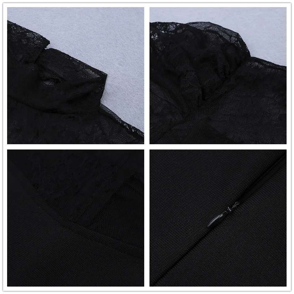 

Black Sexy Lace Stitching Bandage Dress Women'S Fashion Long Sleeve Bodycon Mini Dress Club Celebrity Evening Party Female New