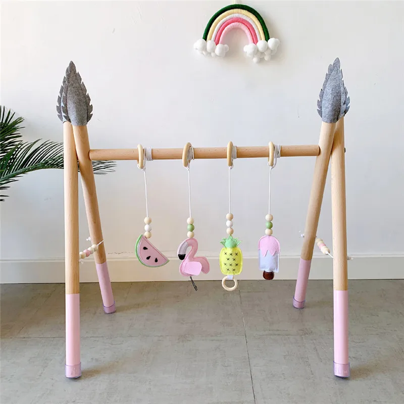 Nordic Baby Activity Gym Play Nursery Sensory Ring-pull Toy Wooden Frame Infant Room Toddler Clothes Rack Gift Kids Room Decor