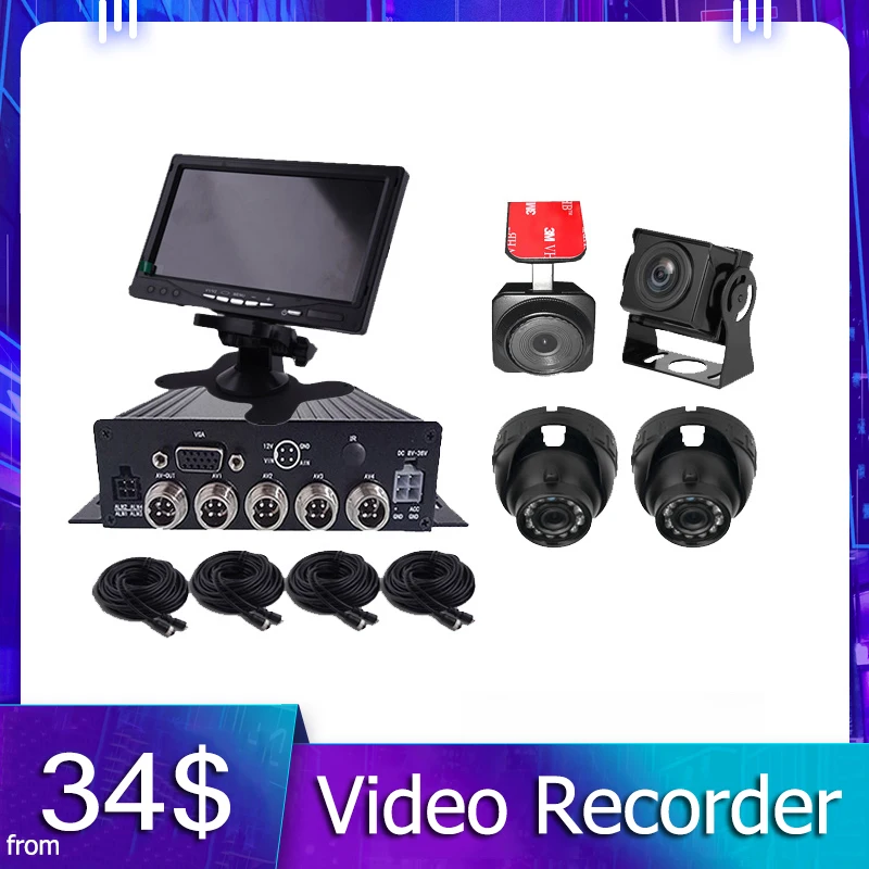 

SD-карта, мобильный видеорегистратор, 4-канальный CCTV H.264 720P, мобильный Автомобильный видеорегистратор с монитором и 4 камерами