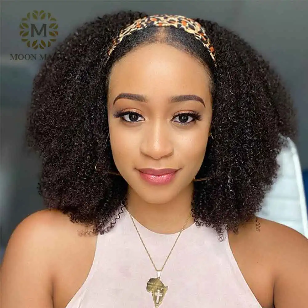 Afro Kinky Curly Wig Human Hair Headband No Lace Full Wigs Glueless Peruvian Frontal | Шиньоны и парики