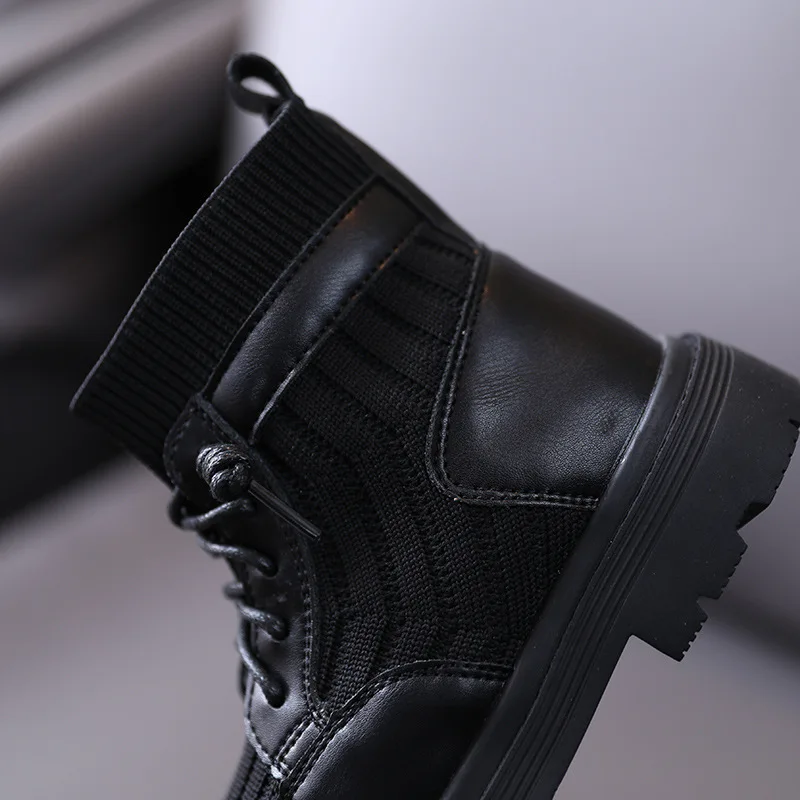 Детская обувь 2020 модные новые ботинки мартинсы высокие вязаные на шнуровке для