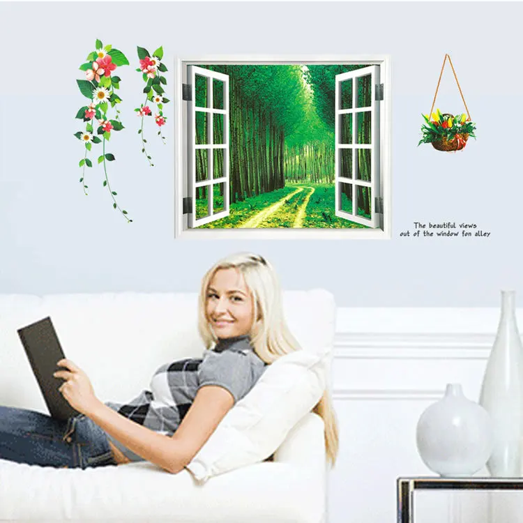 

Fake Window Shadeway Trail Bedroom Living Room Background Decorative Wall Stickers