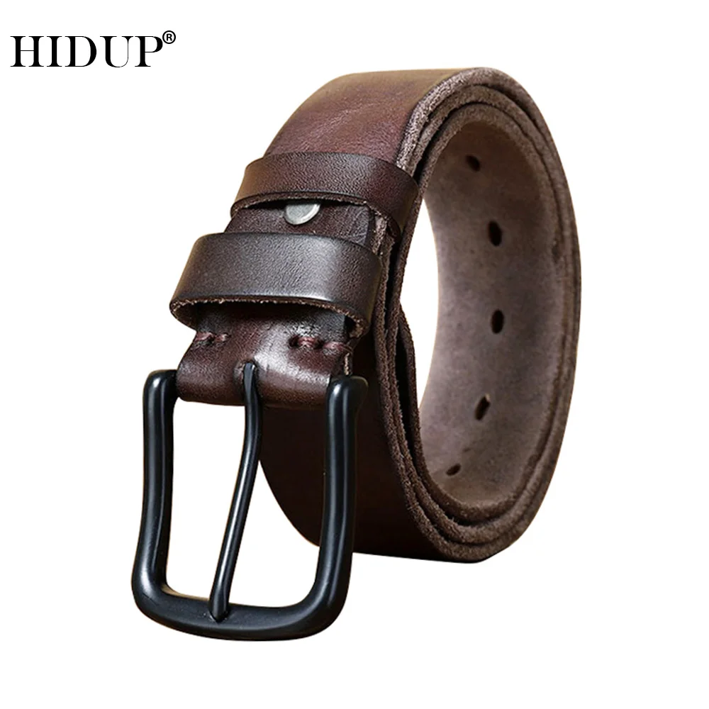 HIDUP 2022 New Design Men's Top Quality Solid Cowhide Black Pin Buckle Metal Belts Genuine Cow Leather Belt 3.8cm Width NWJ1039