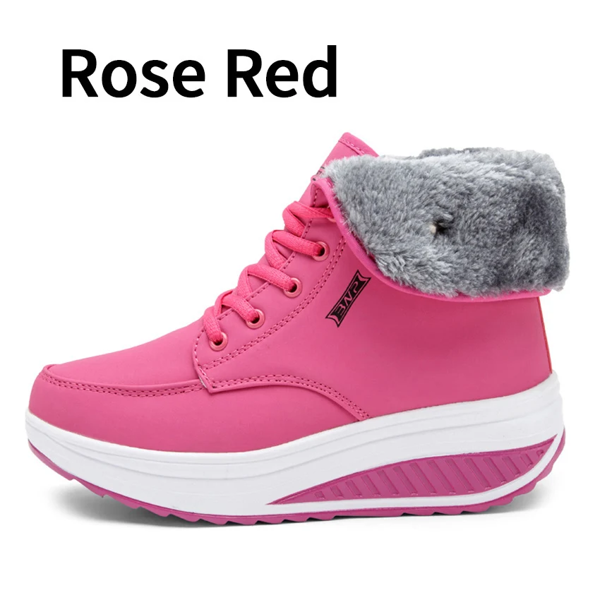 Rose Red BIMUDUIYU; женские зимние ботинки; повседневные женские ботиночки; обувь на платформе; высокая женская теплая обувь, увеличивающая рост; зимние кроссовки - Цвет: Rose Red