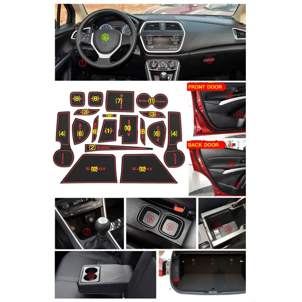 RUIYA нескользящий пылезащитный коврик для двери для Maruti Suzuki S-Cross, Автомобильный интерьер, слот для ворот, подлокотник, коврики для хранения