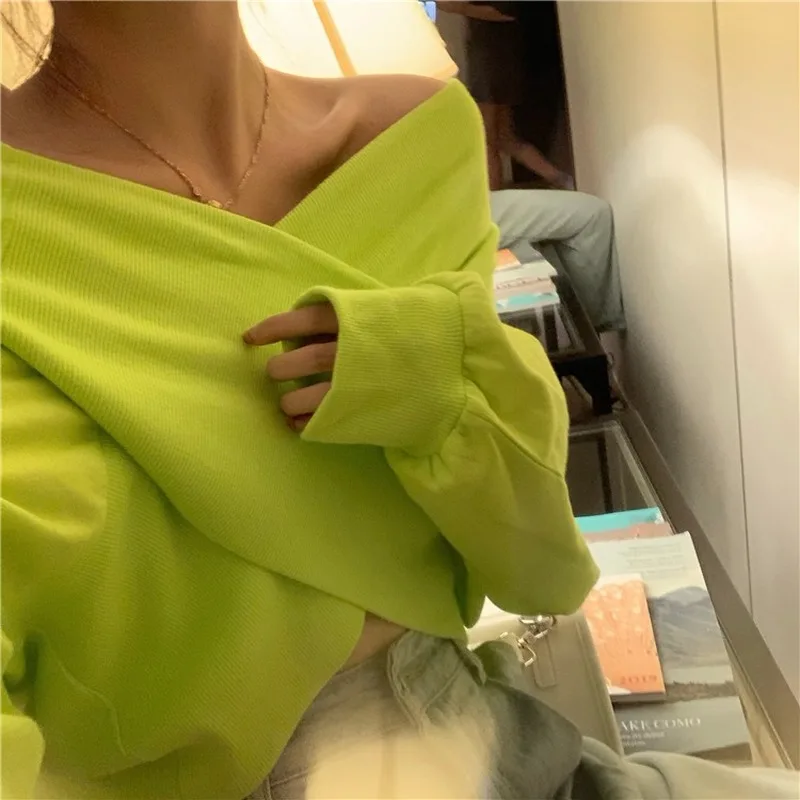 Женские Элегантные толстовки с воротником-лодочкой однотонная Корейская