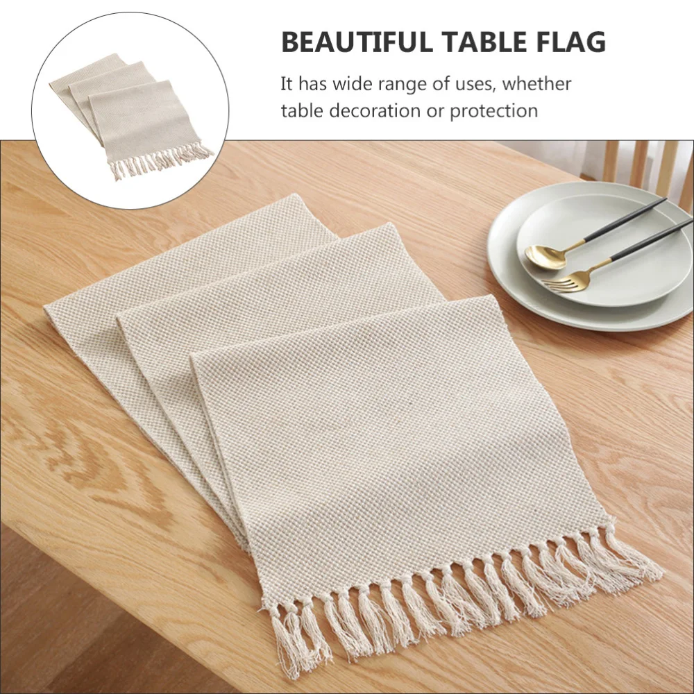 

1 Pc Hand-woven Cotton Tablecloth Table Flag Beautiful Table Decoration (Beige)