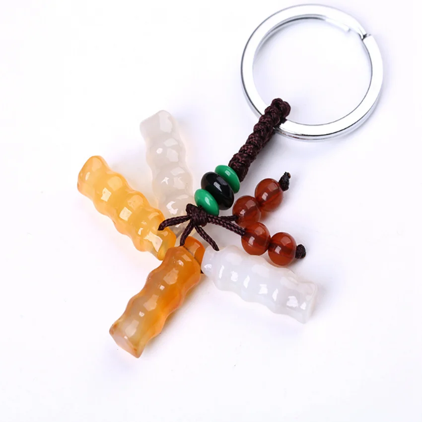 

FYJS Unique Silver Plated Circle Crystal Bamboo Shape Key Chain with Smalle Beads Chinses Style Jewelry