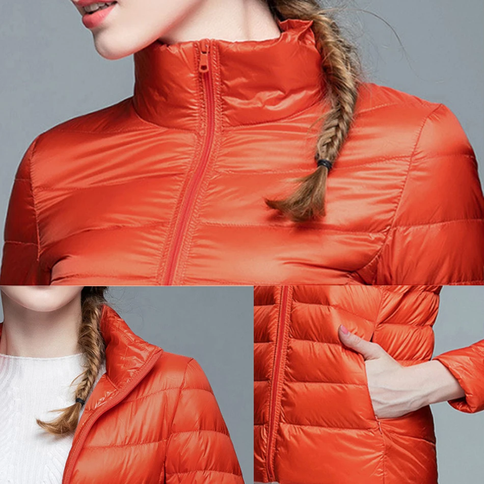 Autumn Winter Down Parka Women Ultra-light Thin Down Jacket Slim Stand-up collar Short Warm White Duck Down Women's Outerwear