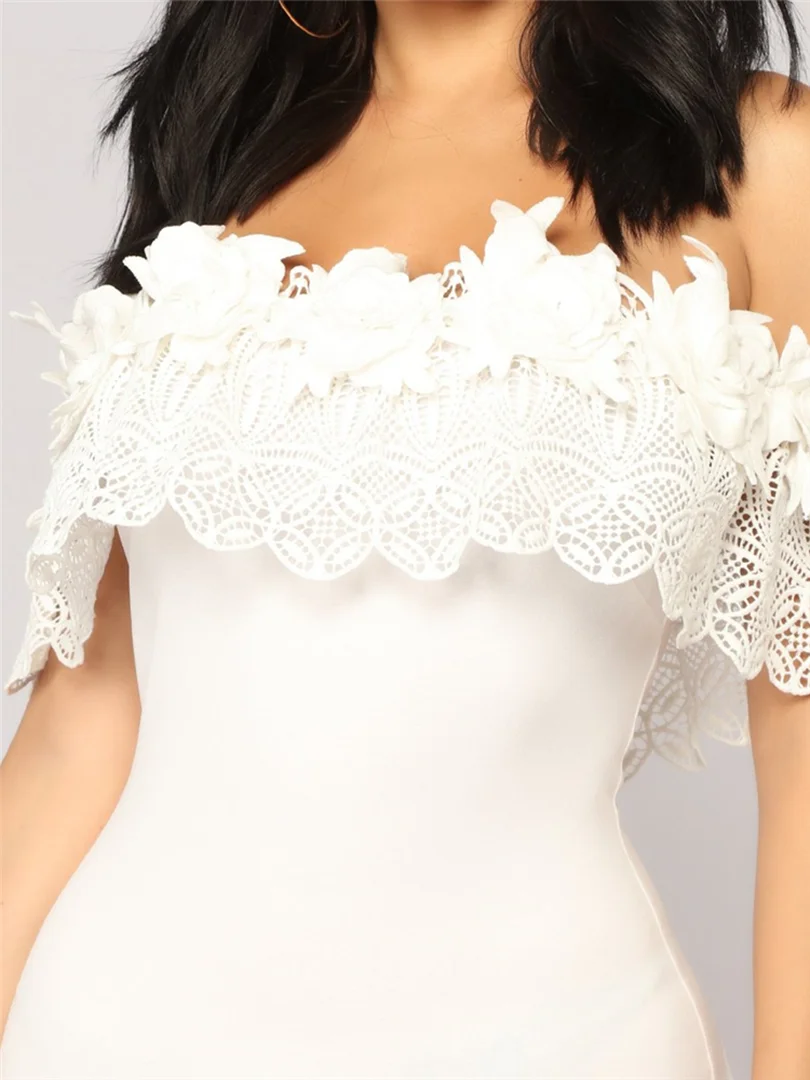 Женские летние платья с открытыми плечами кружевное элегантное платье пэчворк