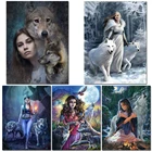 5D алмазная живопись сделай сам, вышивка крестиком, женщина и волк, полноразмерная круглая Алмазная вышивка, набор мозаики, ремесла, украшение для дома, подарок