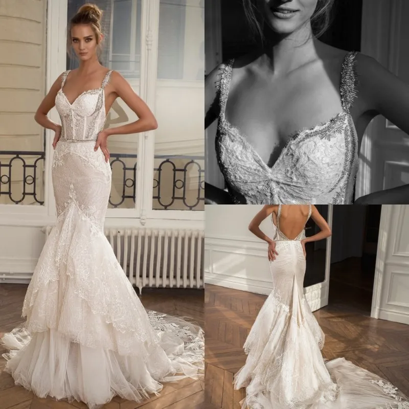 

Julie Vino 2020 Wedding Dresses Sexy V Neck Lace Appliques Crystal Bridal Gowns Backless Mermaid Wedding Dress