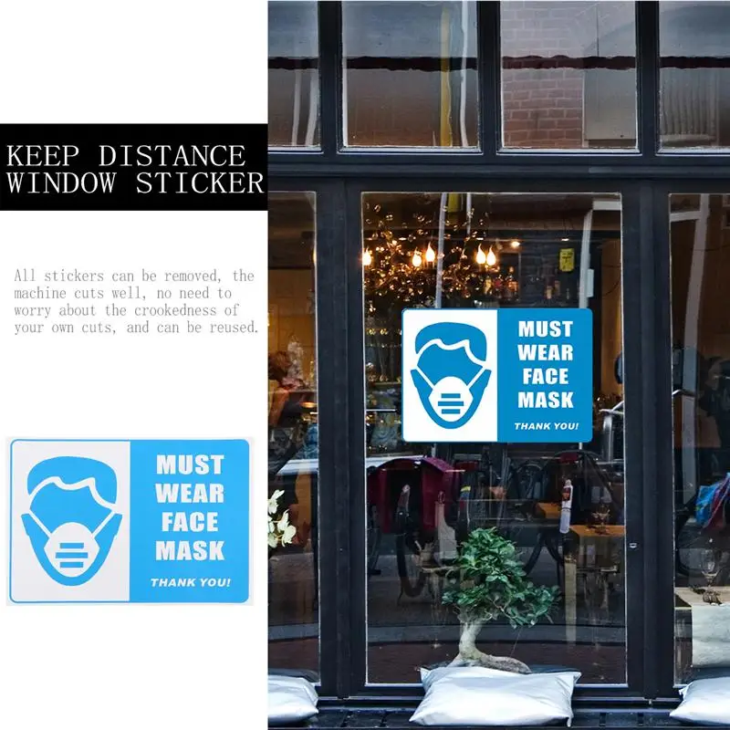 

5 Pcs Outdoor Prompt Stickers Must Wear Face Mask Printed Paster Decals