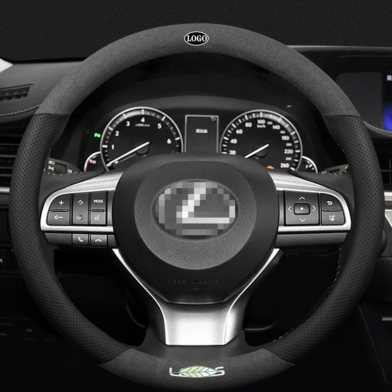 

For Lexus 3D Laser Printing Logo Cow Leather Car Steering Wheel Cover Fit RX350 LX GX LM ES300h NX300 LX570 UX200 CT200h