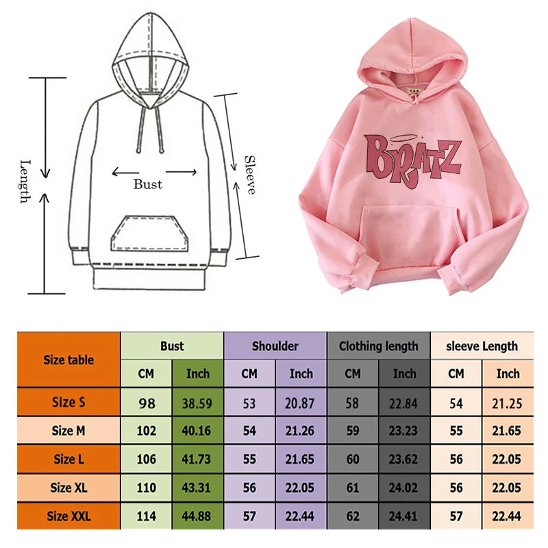 

2021 Fashion Bratz Letter Sweatshirt Harajuku Kawaii Cute Hoodie Women Kpop Winter Clothes Femme Top Aesthetic Oversized Hoodies