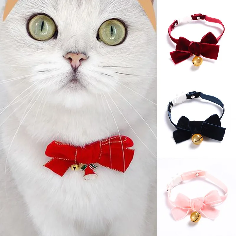 

Velvet Bowtie Cat Collar with Gold Bell Cute Buckle Breakaway Cat Collars Comfortable Solid Color Pet Collar for Pet Cats Puppy