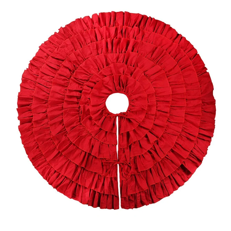 

Рождественская красная юбка с оборками, 6-уровневая деревенская елка 48 дюймов для праздничной вечеринки, украшения для рождественской елки