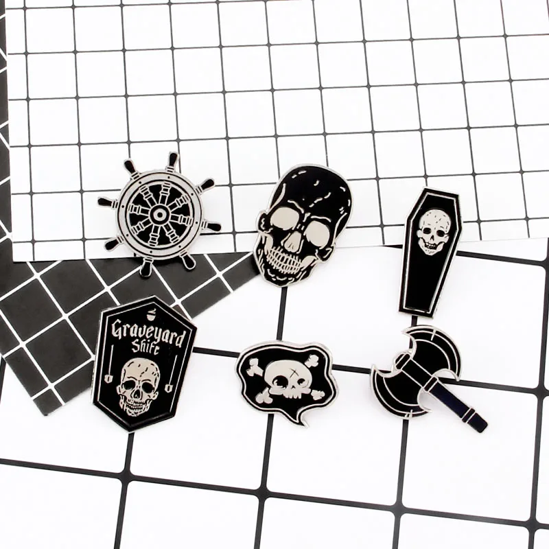 Брошь в стиле панк темно-ведьмы дьявола черепа магический шар скелет эмаль