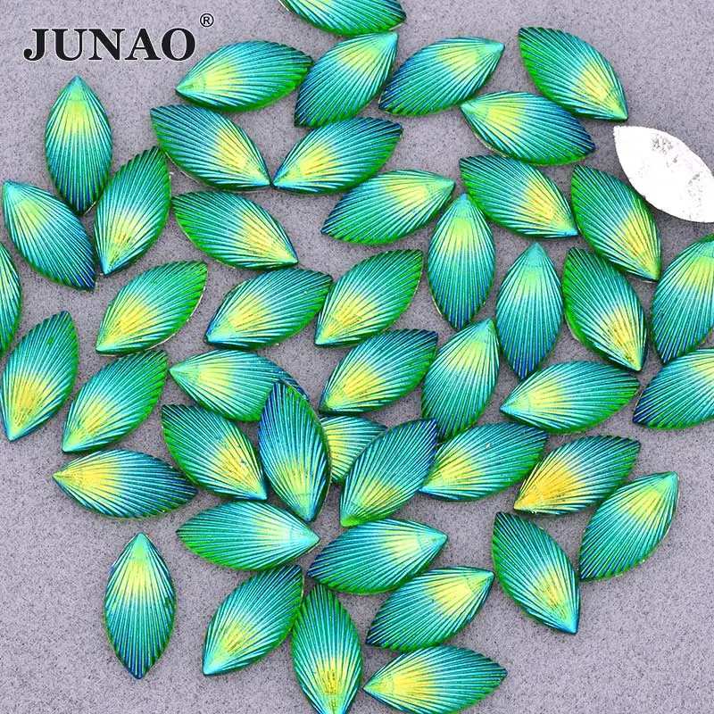 7x15mm-Green AB JUNAO 7x15 мм Блестящий черный Стразы ab Crystal аппликация кристаллическое Украшение «конский глаз» камни смола камни Flatback Стразы с бриллиантами для поделок - Цвет: 7x15mm-Green AB
