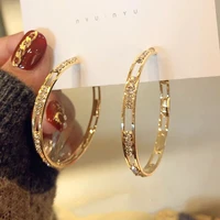 simple classic big round gold color rhinestone crystal earrings for women female bijoux geometric metal hoop earrings jewelry