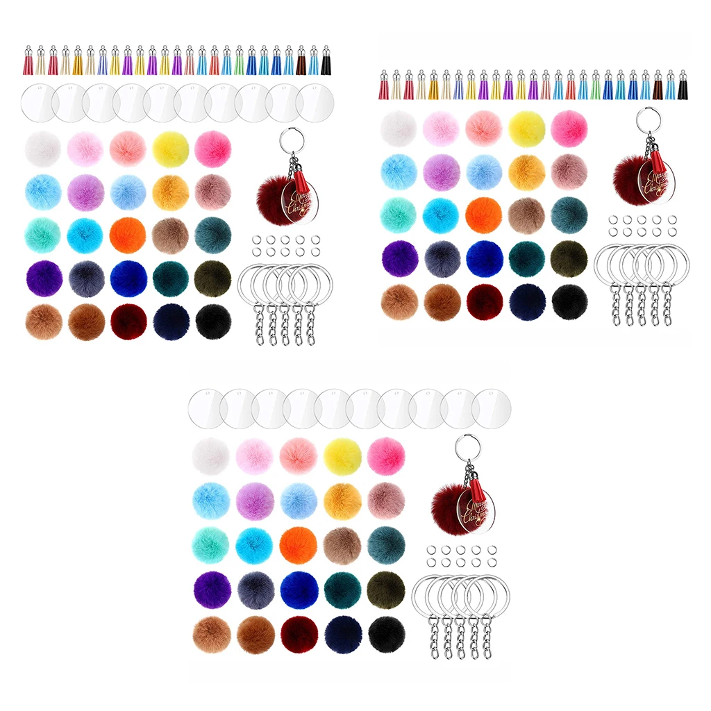 

1 set Acrylic Clear Circle Blanks Keychain Tassels Kits Acrylic Circle Keyring Tassels Jump Rings For Jewelry DIY Keychains