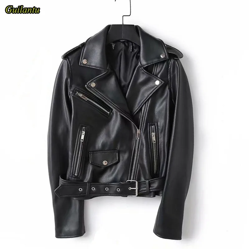 

Guilantu Women's Motorcycle Leather Jacket Spring Leather Jackets Ladies Moto Biker Zipper Basic Coat Female Short Outerwear