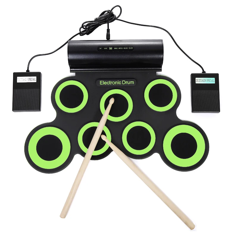 Portable Roll Up Drum Electronic Drum Set 7 Silicon Pads Built-in Speakers with Drumsticks Sustain Pedal Support USB MIDI enlarge