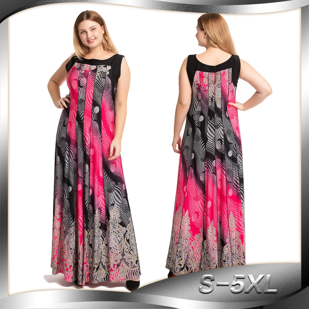 Женское пляжное платье без рукавов праздничное большого размера с круглым