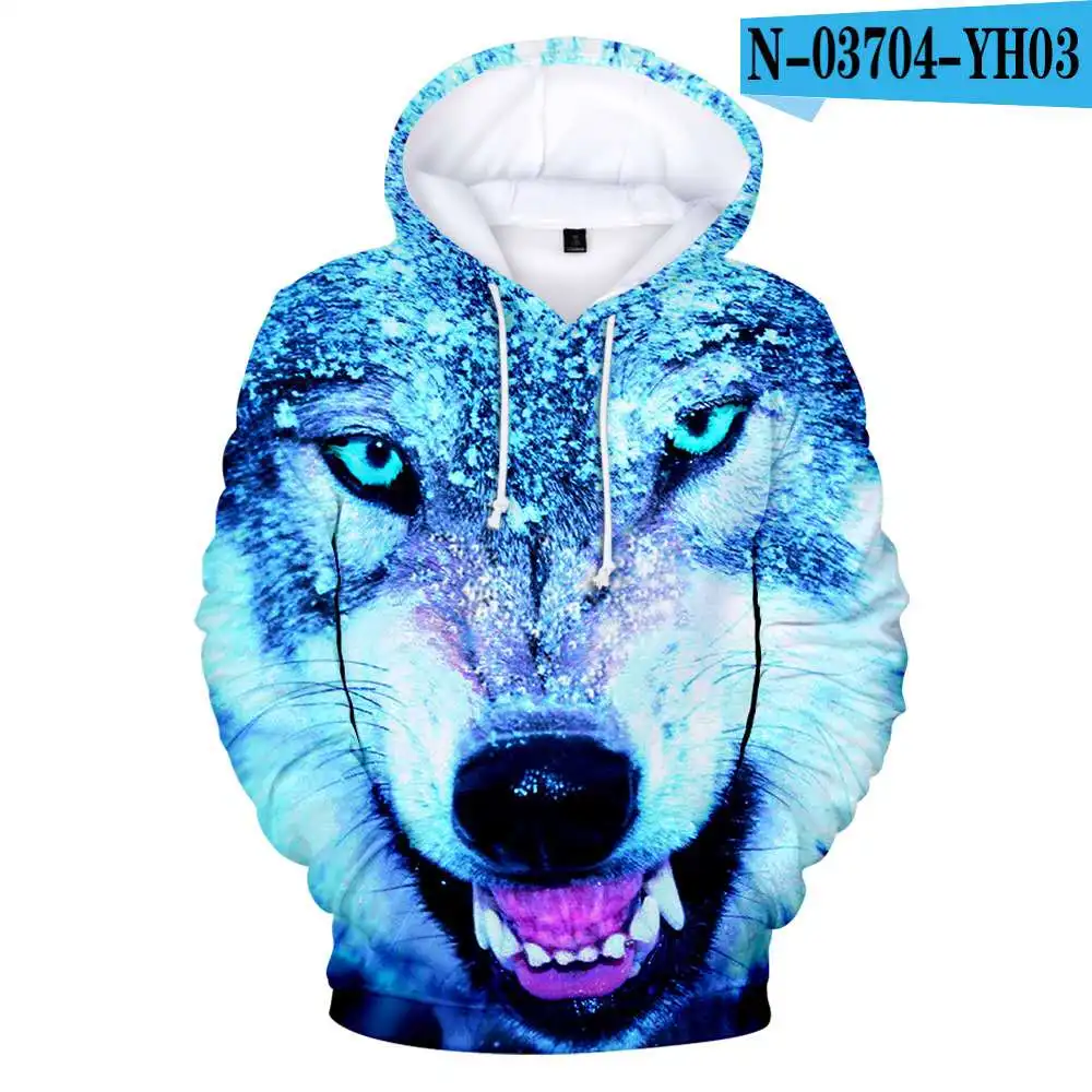 

Spring and Autumn Men's and Women's Hoodie 3D Wolf Print Jacket Harajuku Street Teenager Wolf Hip Hop Animal Alternative Hoodie