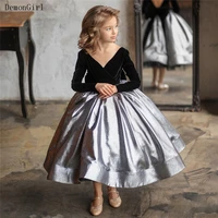 puffy girls pageant dress velvet top long sleeves flower girl dress princess prom party gown for kids
