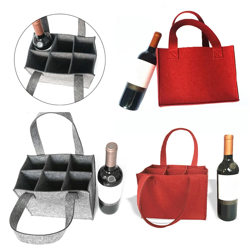 

Wine/beer Bag Felt 6-Grid Beer Wine Protective Handbag Storage Bag Carrier Large Volume Portable Storage Beer Wine Bag Holder