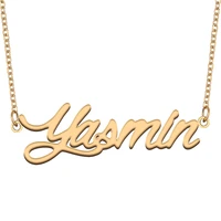 yasmin name necklace for women stainless steel jewelry with gold plated nameplate pendant femme mother girlfriend gift