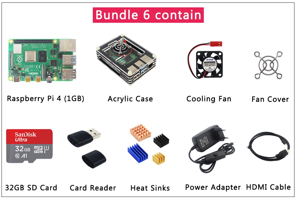 UK Raspberry Pi 4 модели B 1/2/4GB Оперативная память BCM2711 вариант Чехол | SD картой памяти на 32 Гб | переключатель Мощность | Micro HDMI | 9 Слои Чехол | вентилятор