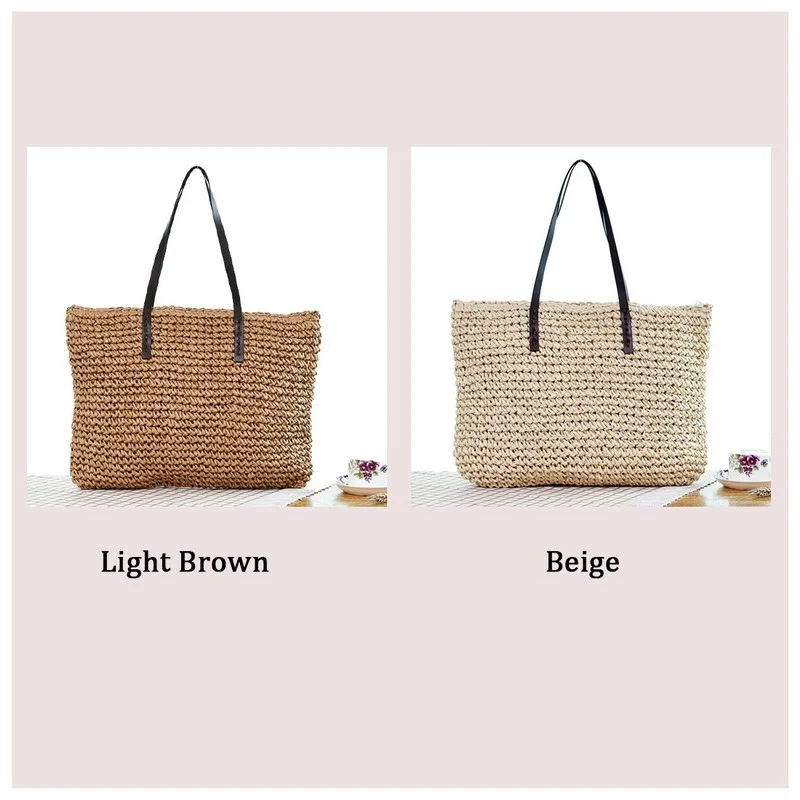 

Women Summer Beach Vintage Handmade Knitted Straw Rattan Bag Large Shoulder Bags Boho Woven Handbag Tote bolso playa