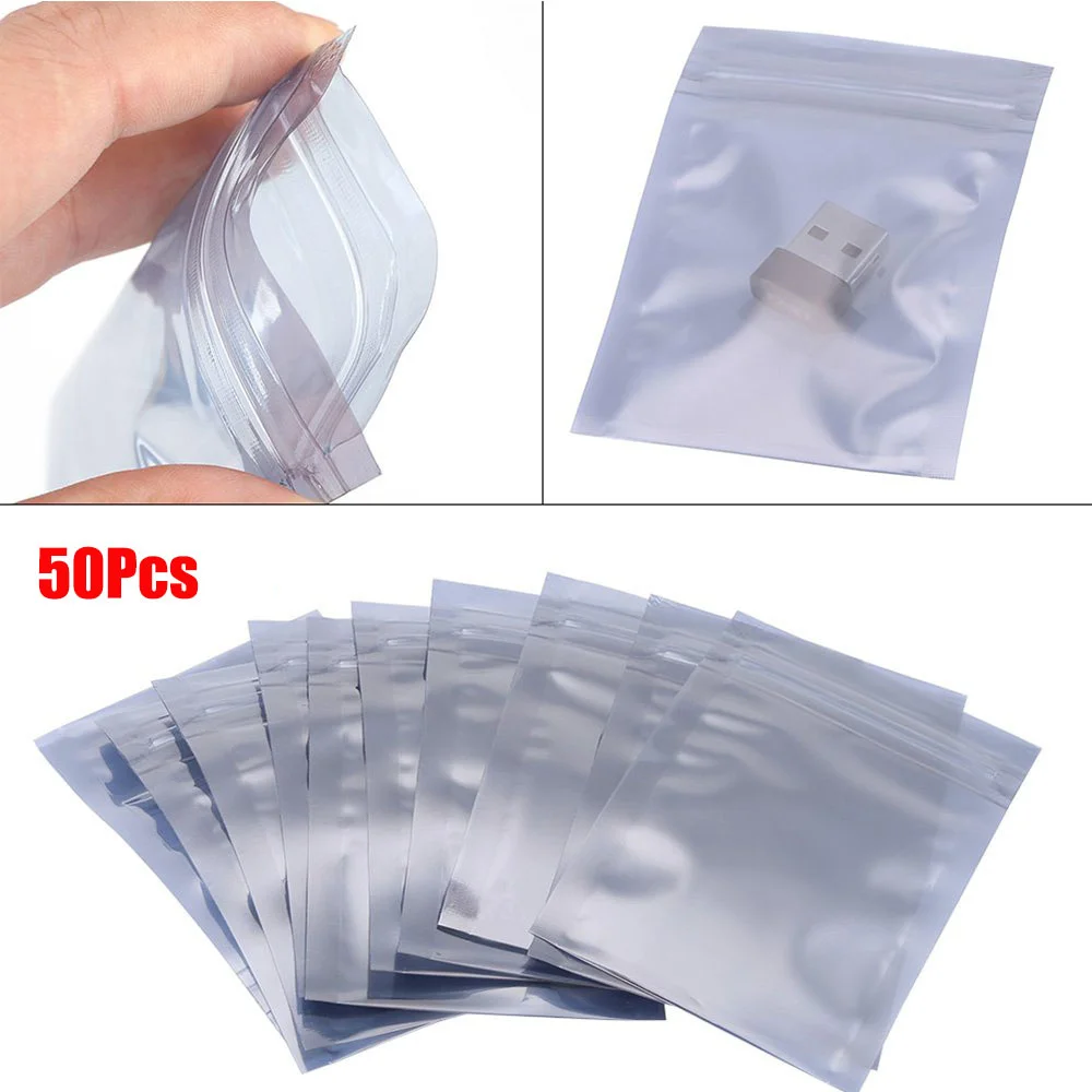 

50pcs/lot Antistatic Aluminum Storage Bag Ziplock Bags Resealable Anti Static Pouch for Electronic Accessories Package Bags